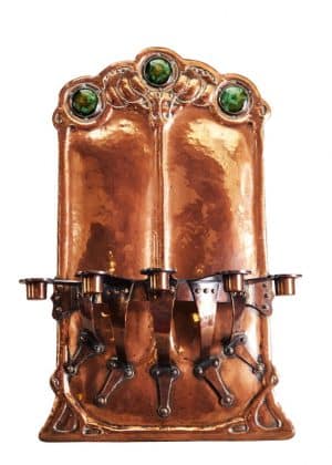 An exceptional Arts & crafts copper five sconce wall bracket-0