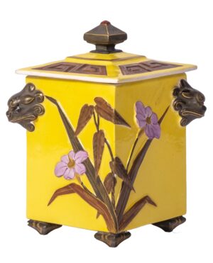 A yellow glazed Royal Worcester lidded pot